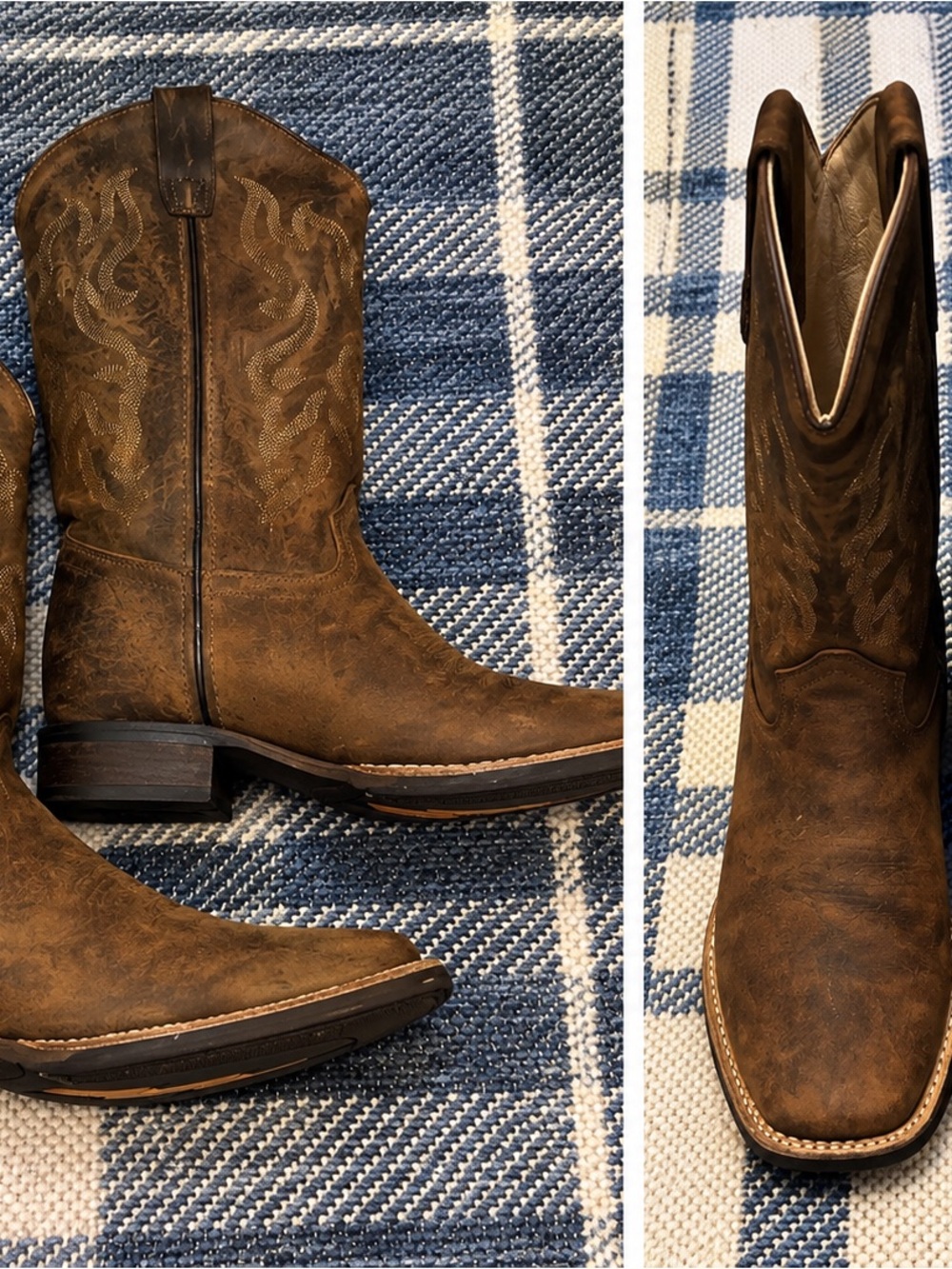 Old West Brown Distressed Western Cowboy Boots